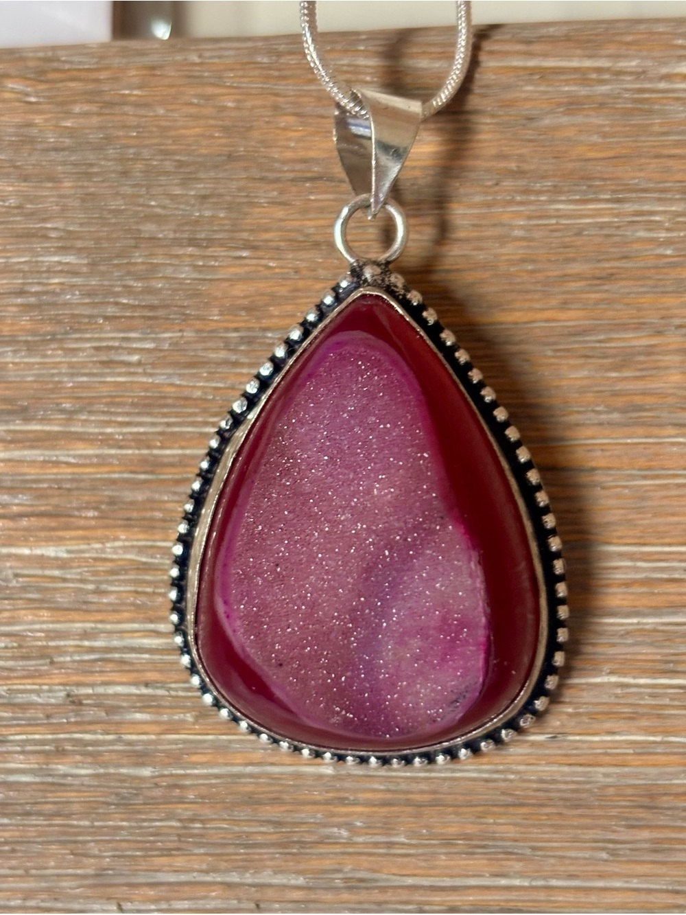 Natural Botswana Agate Druzy Necklace – with Chain & Gift Bag